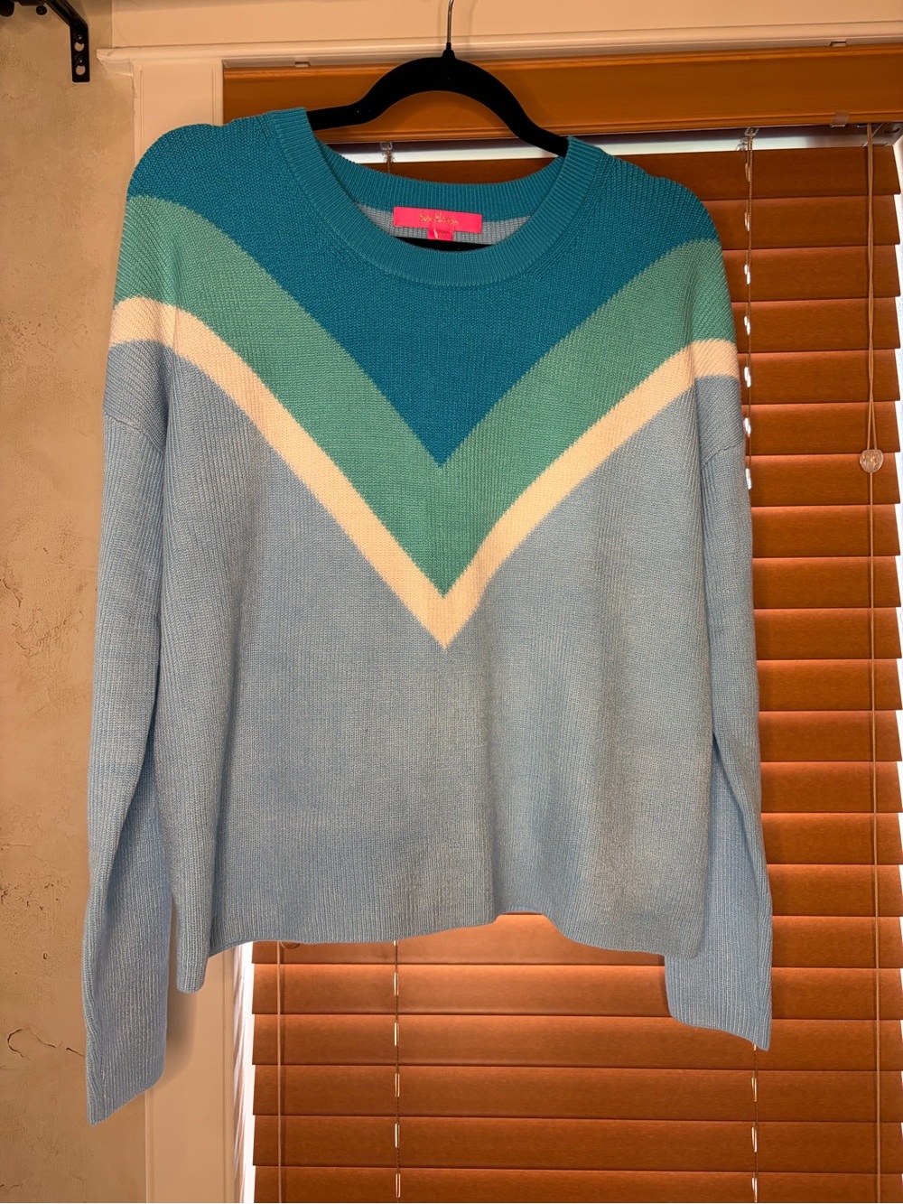 Lilly Pulitzer Teal, Aqua & Light Blue Chevron Crew Sweater